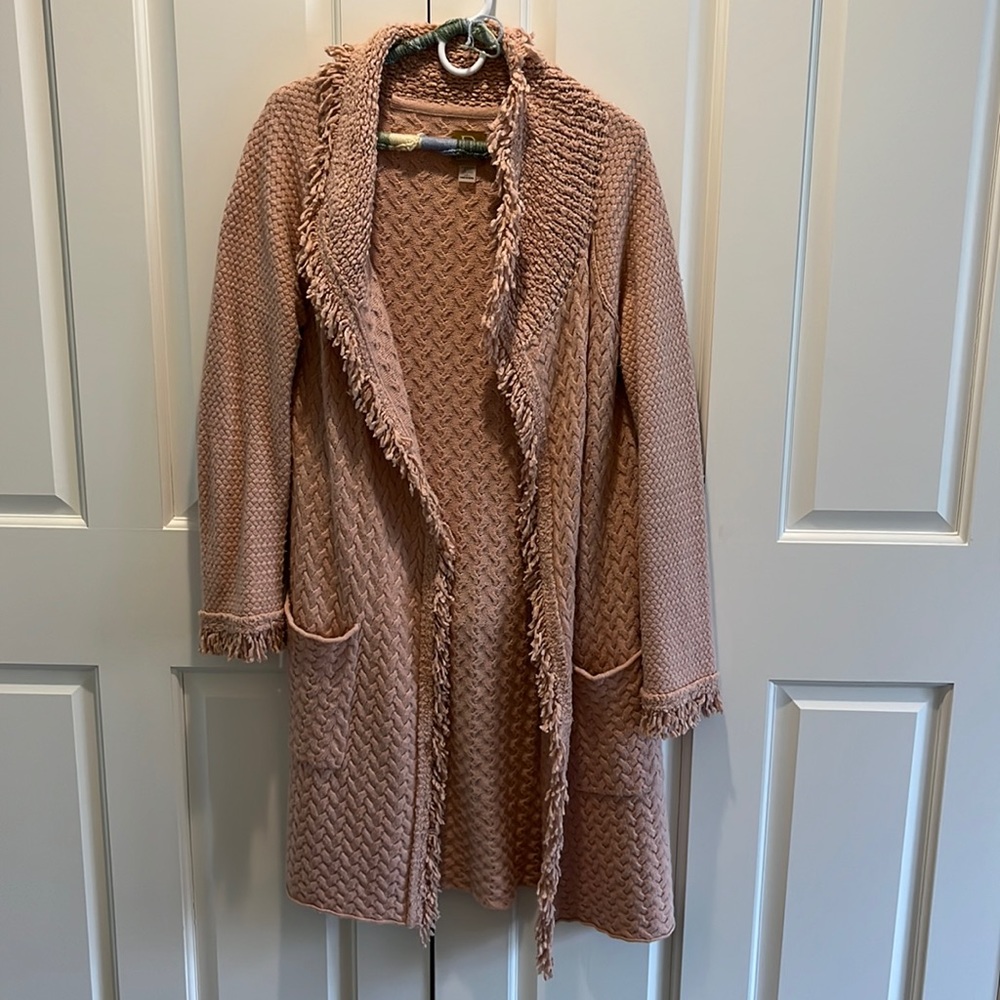Women’s dusty rose long sweater. Size large. Damask brand.